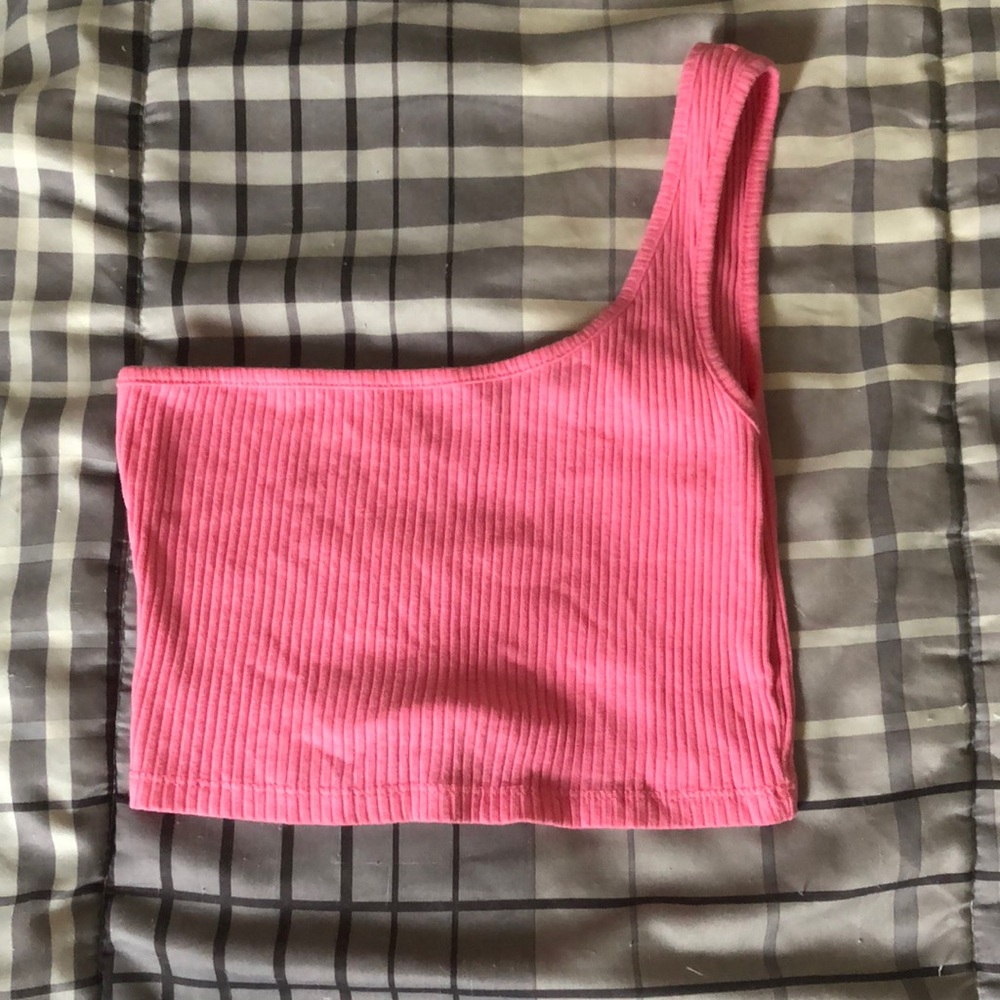Hot pink one shoulder basic tank top